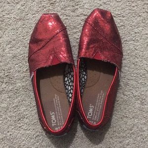 Barely worn Red Glitter TOMS
